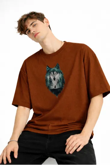 Wolf - Oversize Erkek Tişört KAHVE Wolf - Oversize Erkek Tişört KAHVE