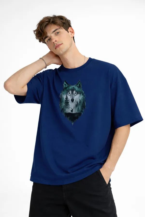 Wolf - Oversize Erkek Tişört Koyu Mavi Wolf - Oversize Erkek Tişört Koyu Mavi