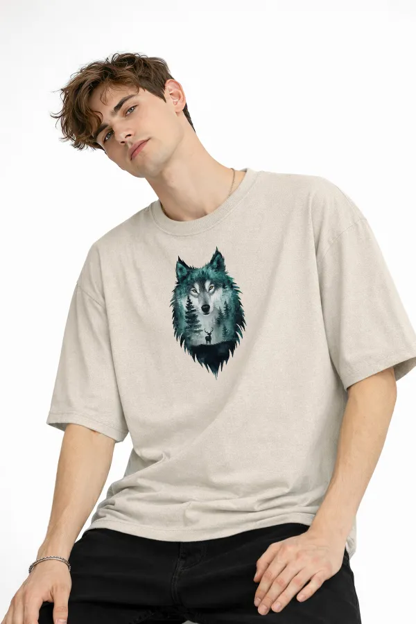 Wolf - Oversize Erkek Tişört BEJ Wolf - Oversize Erkek Tişört BEJ