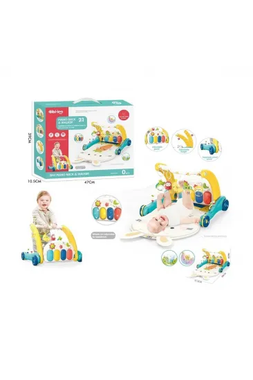 BIB6015 -Vardem Piyanolu 2 in 1 Bebek Yürüteci ve Tavşan Desenli Mavi Oyun Halısı