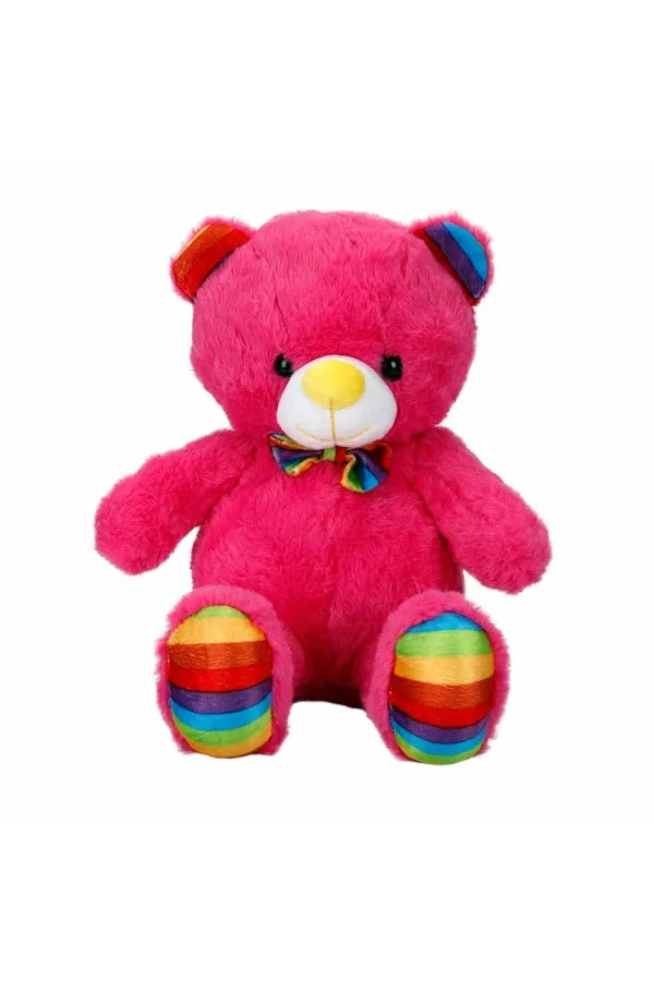 2962 Oturan Kurdeleli Renkli Peluş Ayı 30 cm -Sunman