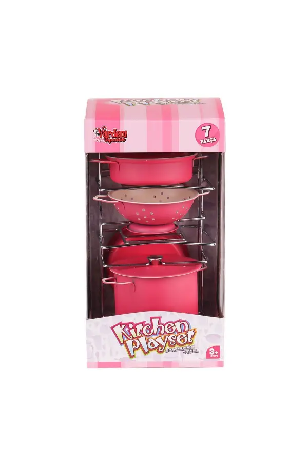 ATF-683G-6 Raflı Pembe Emaye Tencere Tava Seti 7 Parça -Vardem ATF-683G-6 Raflı Pembe Emaye Tencere Tava Seti 7 Parça -Vardem