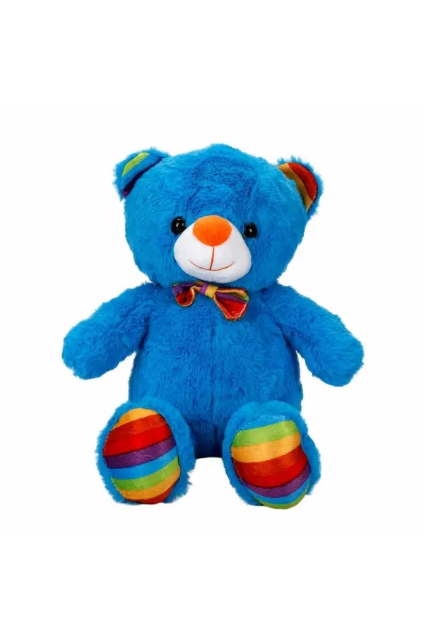 2962 Oturan Kurdeleli Renkli Peluş Ayı 30 cm -Sunman