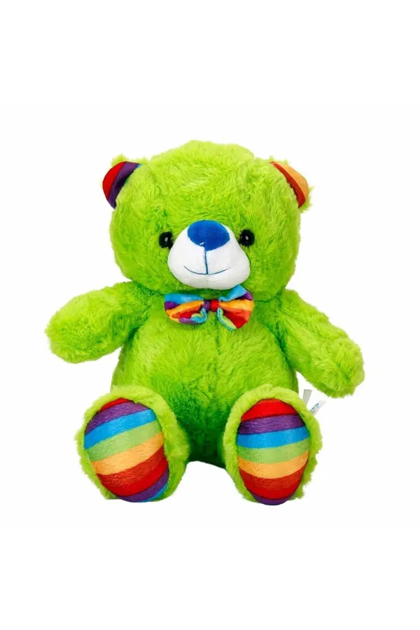 2962 Oturan Kurdeleli Renkli Peluş Ayı 30 cm -Sunman