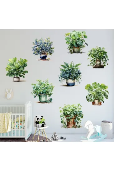 Saksılı Çiçek Tasarımlı 8li Sticker MC-480A