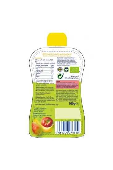 Organik Muzlu Elmalı Armutlu Meyve Püresi 100 Gr