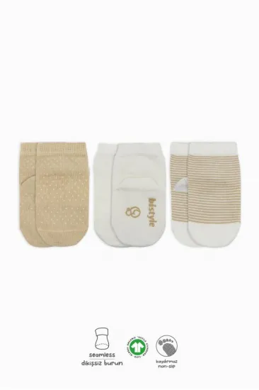 NessiWorld Puanlı Kaymaz Penye Soket Çorap 3'Lü BS10108 Bej