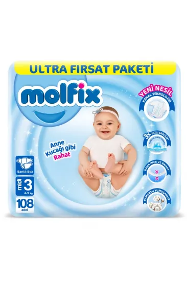 Bebek Bezi Ultra Fırsat Paketi 3 Beden 4-9 Kg 108 Adet Bebek Bezi Ultra Fırsat Paketi 3 Beden 4-9 Kg 108 Adet
