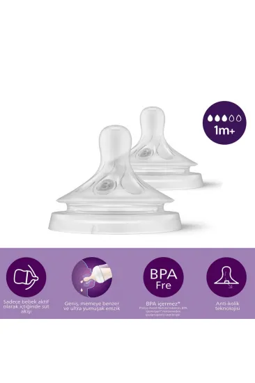 Doğal Tepkili Natural Response 2'Li Biberon Emziği No:3 1+ Ay Doğal Tepkili Natural Response 2'Li Biberon Emziği No:3 1+ Ay
