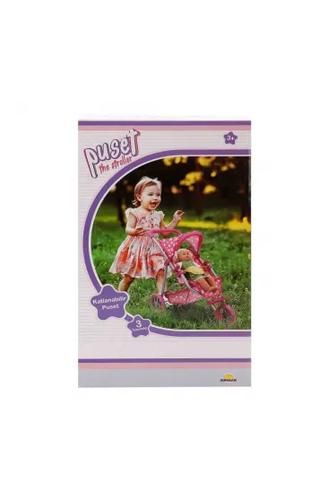 0663 Puantiye Desenli, 3 Tekerlekli ve Tenteli Oyuncak Puset - NessiWorld