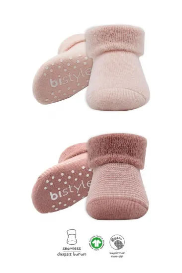 2'Li Çemberli Kaymaz Havlu Soket Çorap 10503 Pudra Pembe