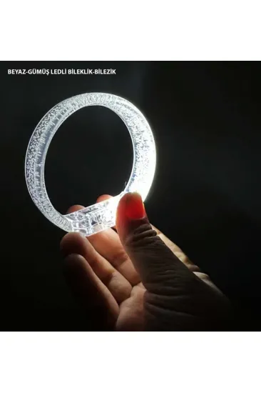 Beyaz-Gümüş Led Işıklı Baskı Yapılabilen Pilli Bileklik Bilezik 1,5 cm Genişlik