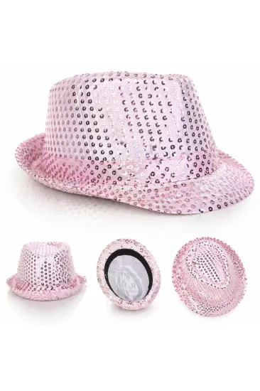 Pembe Payetli Disco Parti Şapkası Yetişkin Işıltılı Fötr Model Pembe Payetli Disco Parti Şapkası Yetişkin Işıltılı Fötr Model