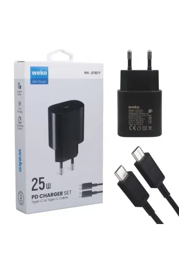Weko Wk-27877 Note10 Siyah 25 Watt Şarj Başlık Adaptörü + Type-c To Type-c Kablo Weko Wk-27877 Note10 Siyah 25 Watt Şarj Başlık Adaptörü + Type-c To Type-c Kablo