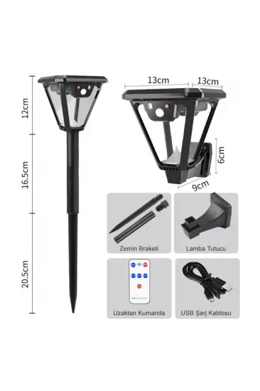 Powermaster Hs-v83 Solar Panelli 3 Modlu Kumandalı Hareket Sensörlü 100 Smd Ledli Şarjlı Duvar Ve Bahçe Lambası