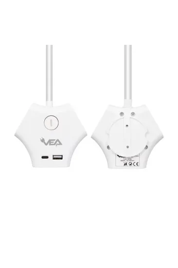 Vea Ve-g903yc 3'lü Usb+ Type-c Girişli Anahtarlı 1.5 Metre Grup Priz