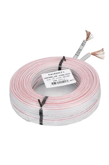 Botech 2x0.75mm Ccam 48 Tel Beyaz Kırmızı Kodlu 100 Metre Cca Hoparlör Kablosu