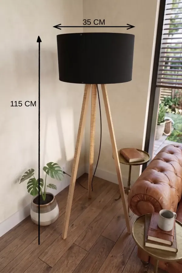 3 Ayaklı Tripod Lambader Siyah Kumaş Başlık 3 Ayaklı Tripod Lambader Siyah Kumaş Başlık