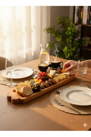 Ahşap Kupa Kulplu Peynir Tabağı , Ekmeklik, Sunumluk, Kurabiyelik 40 cm