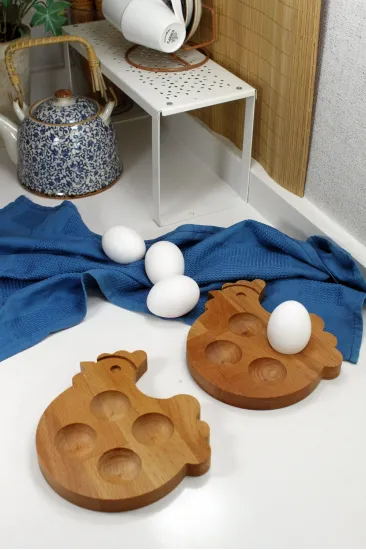 4'lü Ahşap Yumurtalık Sofra sunumu Tavuk Şekli (2'li Set)